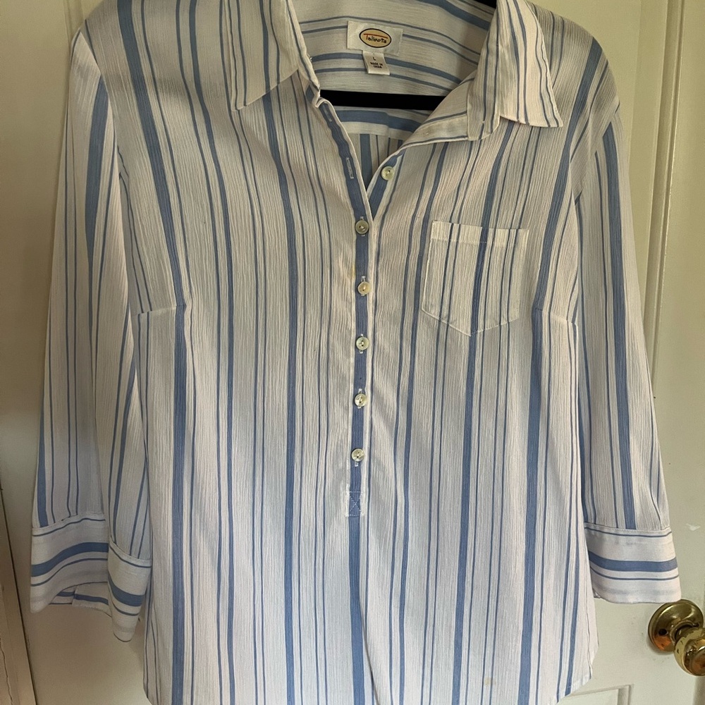 Talbots Blue and White Stripe Blouse Large